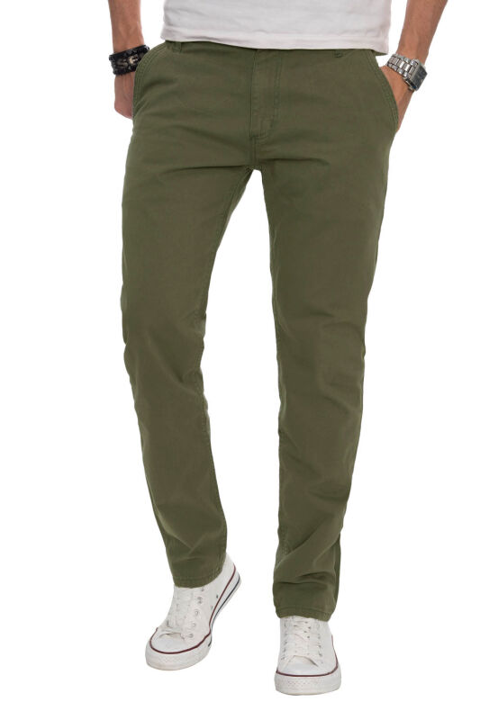 Alessandro Salvarini Herren Designer Chino Stoff Hose Grün Regular Fit O016 W31 L34