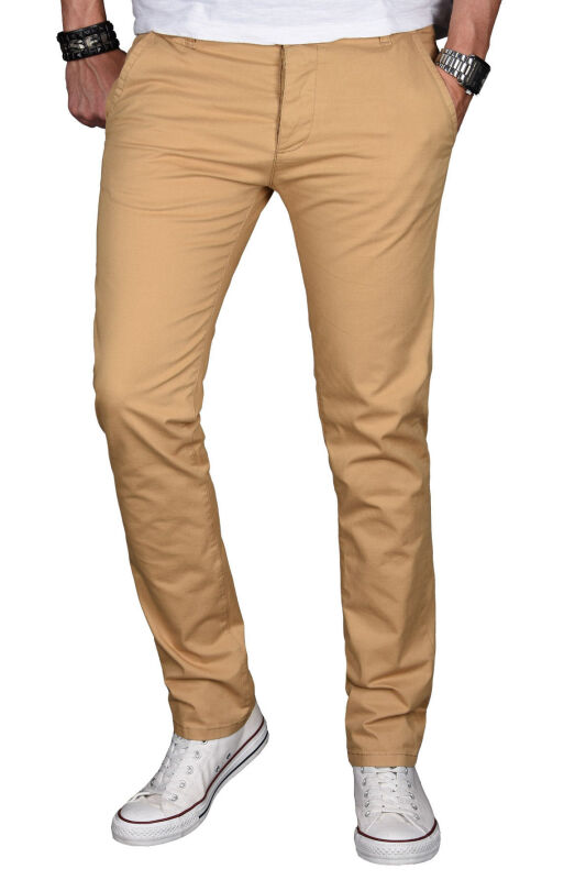 Alessandro Salvarini Herren Designer Chino Stoff Hose Beige Regular Slim O024 W30 L30