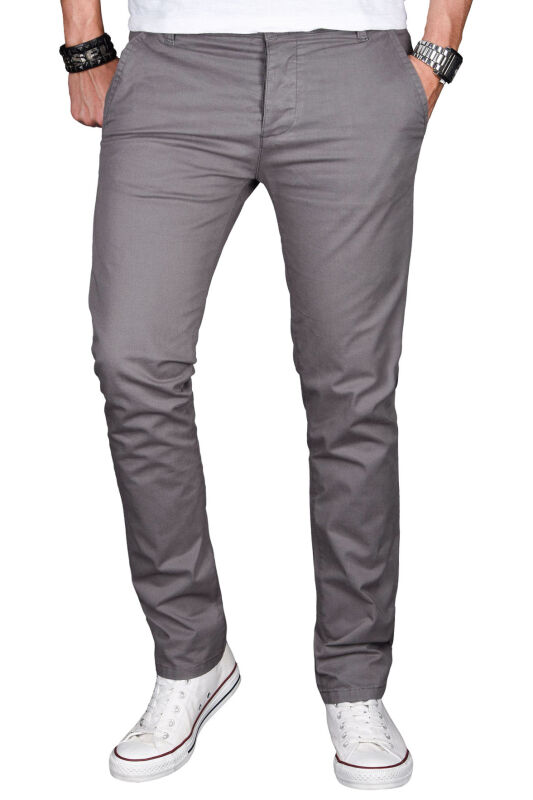Alessandro Salvarini Herren Designer Chino Stoff Hose Grau Regular Slim O024