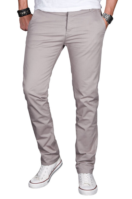 Alessandro Salvarini Herren Designer Chino Stoff Hose Hellgrau Regular Slim O024 W36 L30