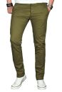 Alessandro Salvarini Herren Designer Chino Stoff Hose Olive Regular Slim O024 W38 L32