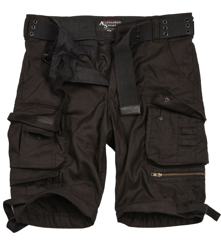 Alessandro Salvarini Herren Cargoshorts mit Gürtel O-079 - Schwarz