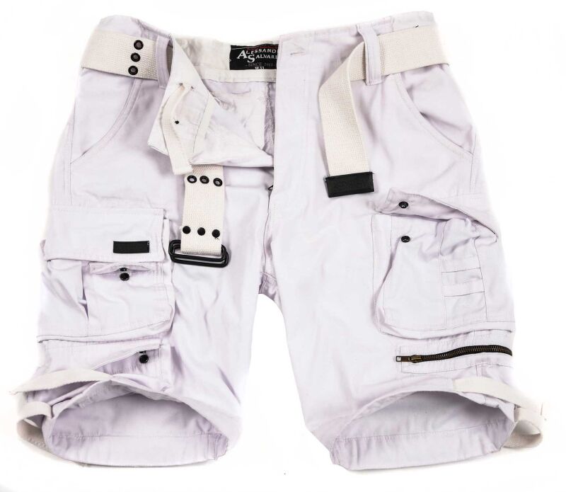 Alessandro Salvarini Herren Designer Cargo Shorts Weiß  O079 W32