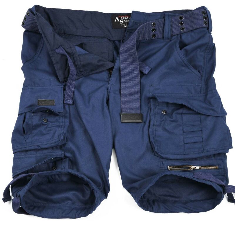 Alessandro Salvarini Herren Designer Cargo Shorts Navy O079 W31