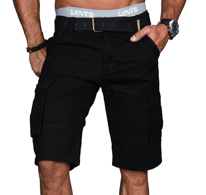 Alessandro Salvarini Herren Designer Cargo Shorts Schwarz O037 W29