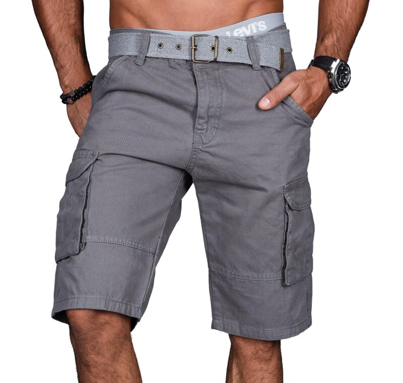 Alessandro Salvarini Herren Designer Cargo Shorts Grau O037 W34