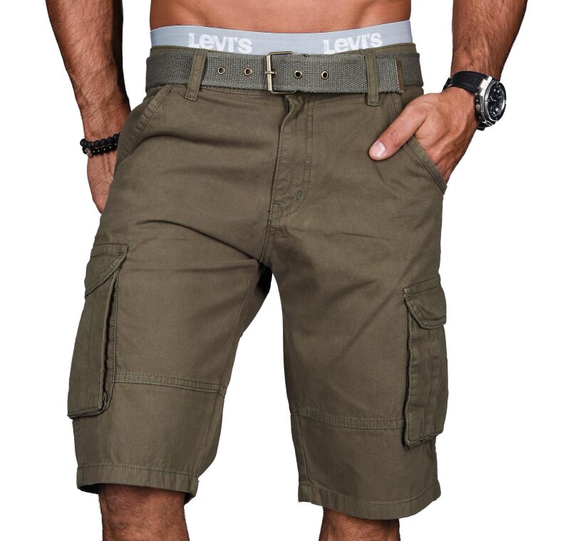 Alessandro Salvarini Herren Designer Cargo Shorts Grün O037 W34