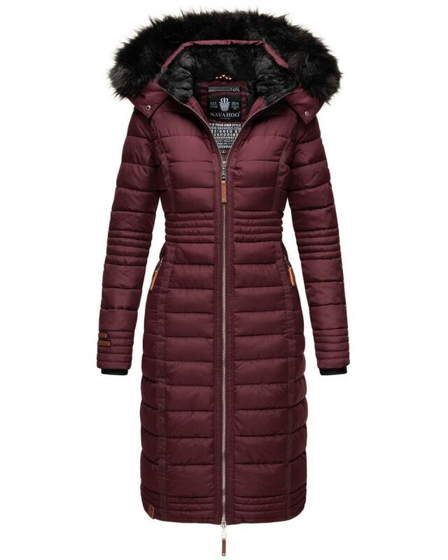 Navahoo Damen Winterjacke Steppjacke Winter Jacke lang Stepp warm Teddyfell B670 Weinrot Größe L - Gr. 40