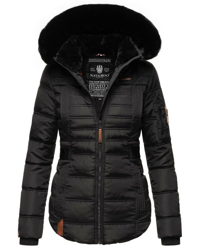 Navahoo Melikaa Damen Winterjacke gefüttert Steppjacke mit Kapuze B844 Schwarz-Gr.XS