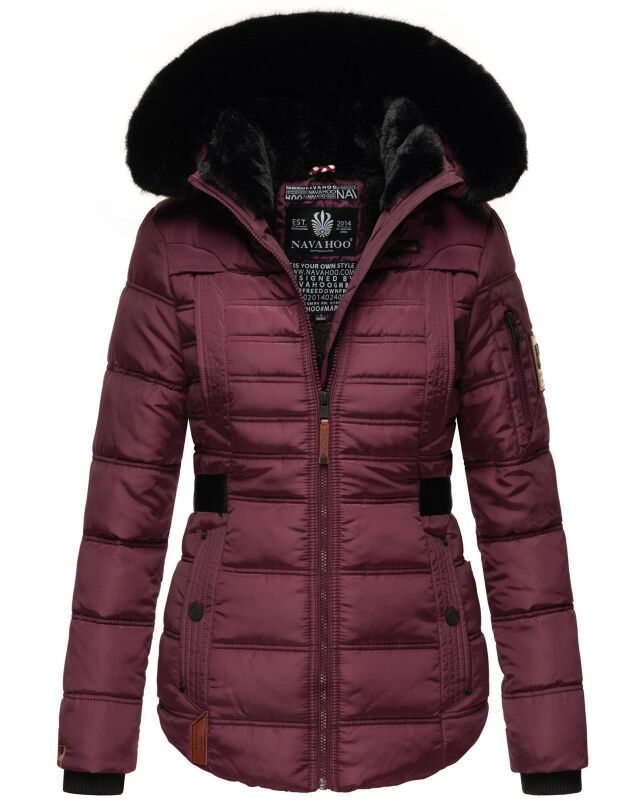 Navahoo Melikaa Damen Winterjacke gefüttert Steppjacke mit Kapuze B844 Weinrot-Gr.S