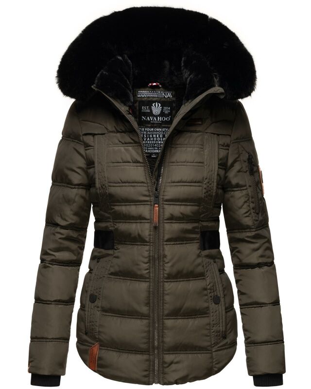 Navahoo Melikaa Damen Winterjacke gefüttert Steppjacke mit Kapuze B844 Anthrazit-Gr.S