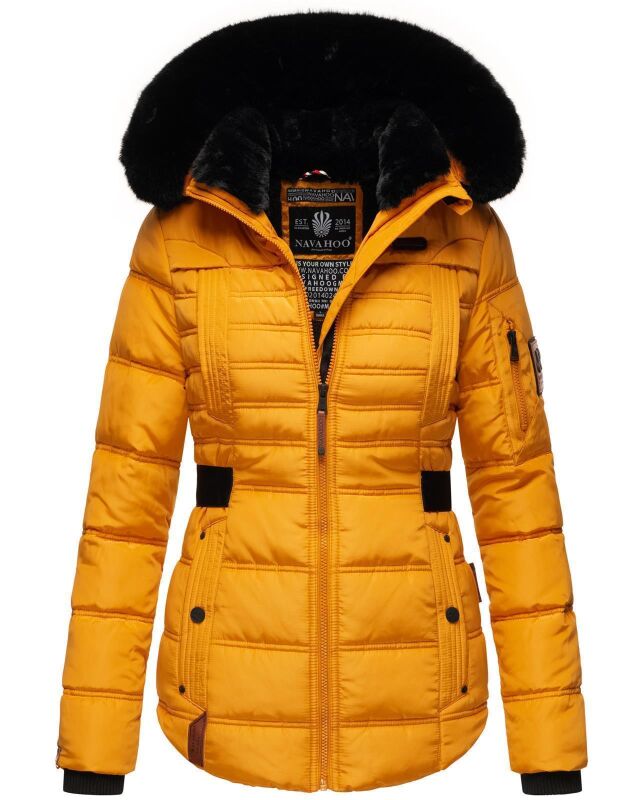 Navahoo Melikaa Damen Winterjacke gefüttert Steppjacke mit Kapuze B844 Gelb-Gr.L