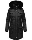 Navahoo Tiniis Damen Winterjacke mit Brusttaschen Kapuze Kunstfell B845 Schwarz-Gr.XS