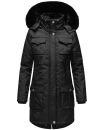 Navahoo Tiniis Damen Winterjacke mit Brusttaschen Kapuze Kunstfell B845 Schwarz-Gr.XS