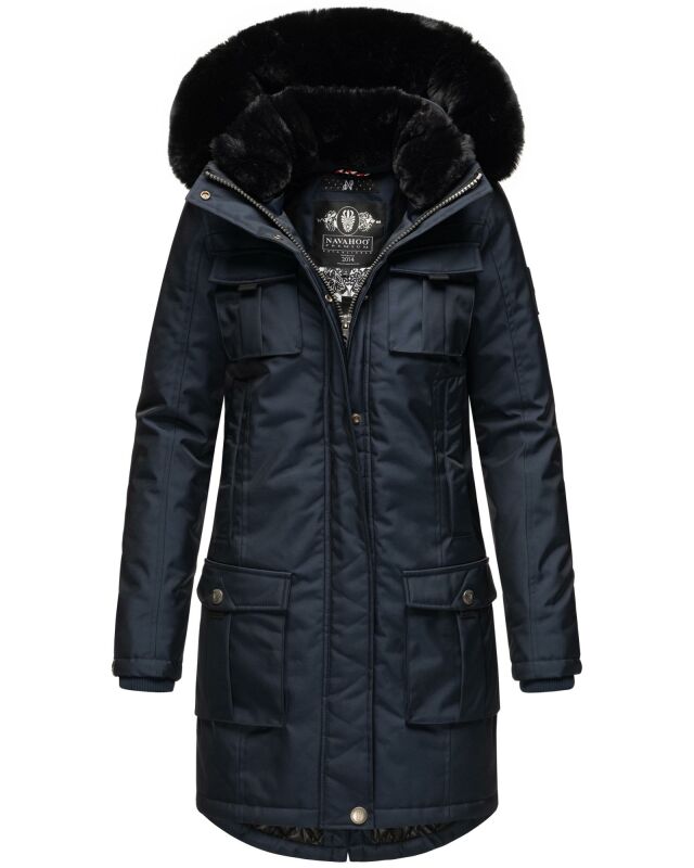 Navahoo Tiniis Damen Winterjacke mit Brusttaschen Kapuze Kunstfell B845 Navy-Gr.XS