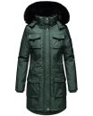 Navahoo Tiniis Damen Winterjacke mit Brusttaschen Kapuze Kunstfell B845 Grün-Gr.XS