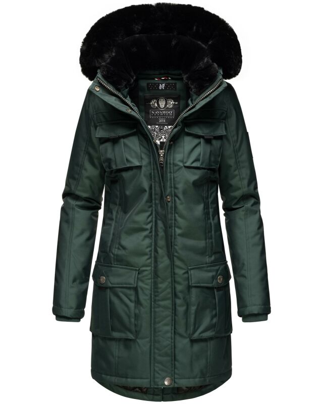 Navahoo Tiniis Damen Winterjacke mit Brusttaschen Kapuze Kunstfell B845 Grün-Gr.S
