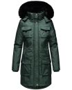 Navahoo Tiniis Damen Winterjacke mit Brusttaschen Kapuze Kunstfell B845 Grün-Gr.S