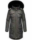 Navahoo Tiniis Damen Winterjacke mit Brusttaschen Kapuze Kunstfell B845 Anthrazit-Gr.S