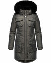 Navahoo Tiniis Damen Winterjacke mit Brusttaschen Kapuze Kunstfell B845 Anthrazit-Gr.M