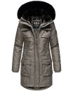 Navahoo Tiniis Damen Winterjacke mit Brusttaschen Kapuze Kunstfell B845 Grau-Gr.S