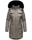 Navahoo Tiniis Damen Winterjacke mit Brusttaschen Kapuze Kunstfell B845 Grau-Gr.S