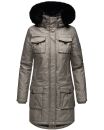 Navahoo Tiniis Damen Winterjacke mit Brusttaschen Kapuze Kunstfell B845 Grau-Gr.S