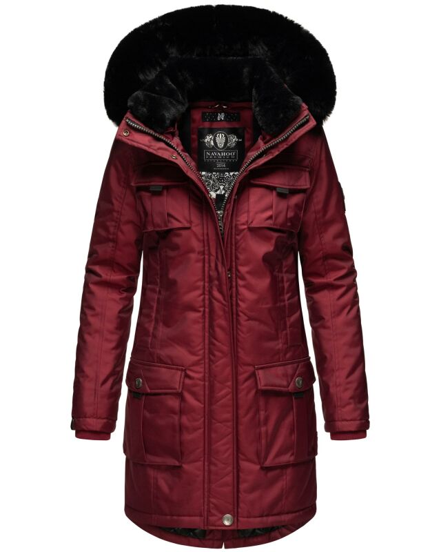 Navahoo Tiniis Damen Winterjacke mit Brusttaschen Kapuze Kunstfell B845 Bordeaux-Gr.S