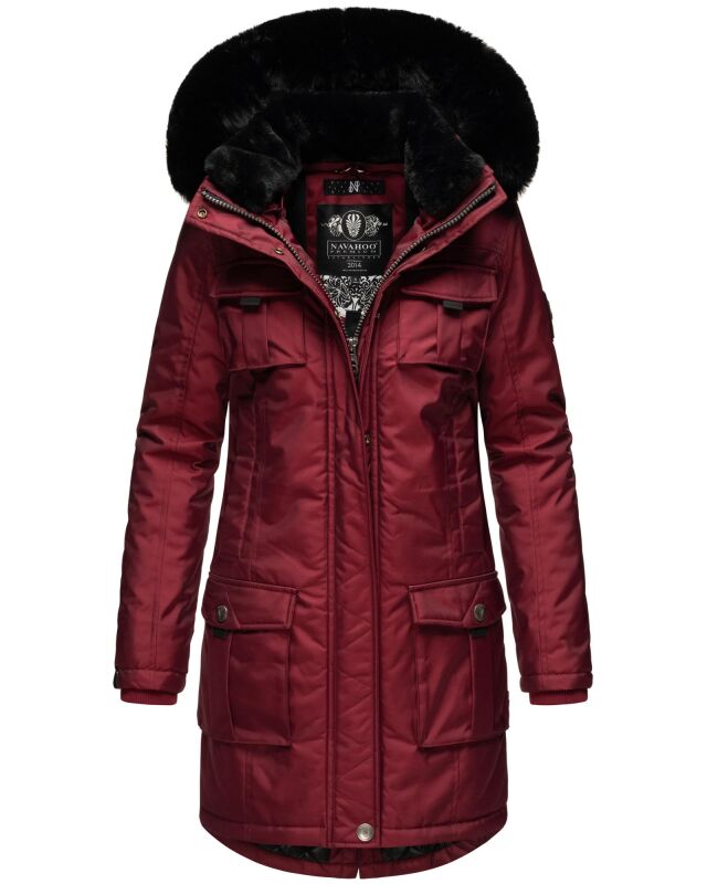 Navahoo Tiniis Damen Winterjacke mit Brusttaschen Kapuze Kunstfell B845 Bordeaux-Gr.M