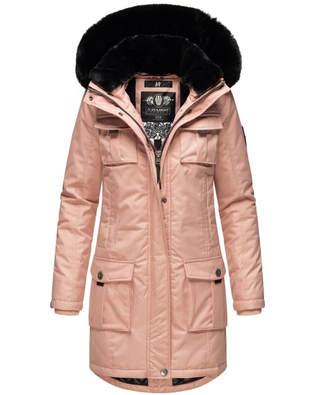 Navahoo Tiniis Damen Winterjacke mit Brusttaschen Kapuze Kunstfell B845 Rosa-Gr.XS