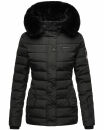 Navahoo Milianaa Damen Winter Steppjacke gefüttert Kapuze Kunstfell B846 Schwarz-Gr.XS