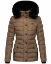 Navahoo Milianaa Damen Winter Steppjacke gefüttert Kapuze Kunstfell B846 Taupe-Gr.S