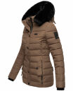 Navahoo Milianaa Damen Winter Steppjacke gefüttert Kapuze Kunstfell B846 Taupe-Gr.S