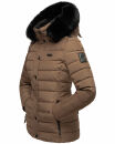 Navahoo Milianaa Damen Winter Steppjacke gefüttert Kapuze Kunstfell B846 Taupe-Gr.S