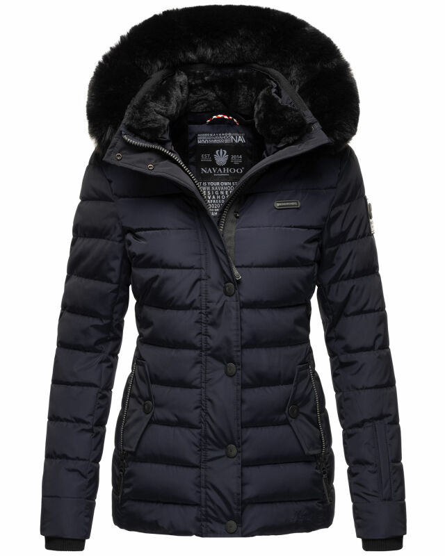 Navahoo Milianaa Damen Winter Steppjacke gefüttert Kapuze Kunstfell B846 Navy-Gr.S