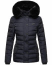 Navahoo Milianaa Damen Winter Steppjacke gefüttert Kapuze Kunstfell B846 Navy-Gr.S