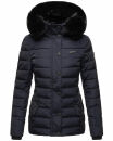 Navahoo Milianaa Damen Winter Steppjacke gefüttert Kapuze Kunstfell B846 Navy-Gr.M
