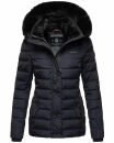 Navahoo Milianaa Damen Winter Steppjacke gefüttert Kapuze Kunstfell B846 Navy-Gr.L