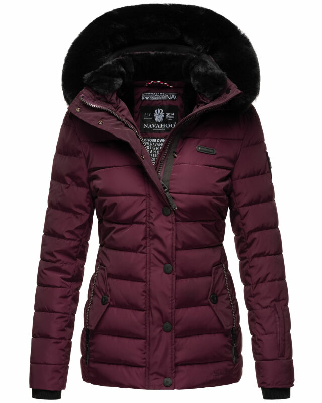Navahoo Milianaa Damen Winter Steppjacke gefüttert Kapuze Kunstfell B846 Aubergine-Gr.XS