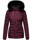 Navahoo Milianaa Damen Winter Steppjacke gefüttert Kapuze Kunstfell B846 Aubergine-Gr.XS