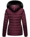 Navahoo Milianaa Damen Winter Steppjacke gefüttert Kapuze Kunstfell B846 Aubergine-Gr.XS