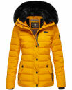 Navahoo Milianaa Damen Winter Steppjacke gefüttert Kapuze Kunstfell B846 Gelb-Gr.S
