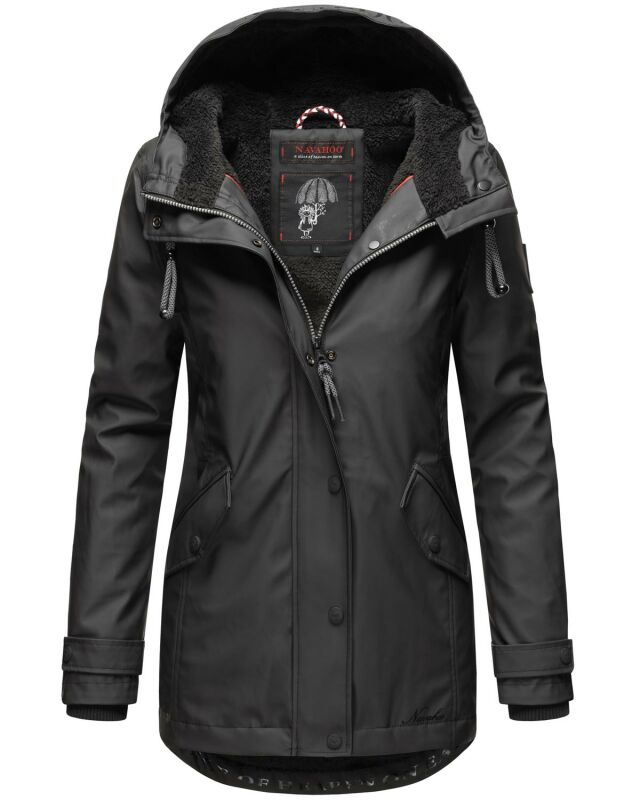 Navahoo Lindraa Damen Parka Regenjacke warm gefüttert Teddyfell Kapuze B847 Schwarz-Gr.XL