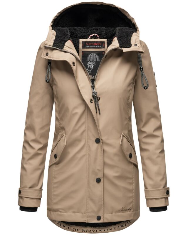 Navahoo Lindraa Damen Parka Regenjacke warm gefüttert Teddyfell Kapuze B847 Taupe-Gr.XS