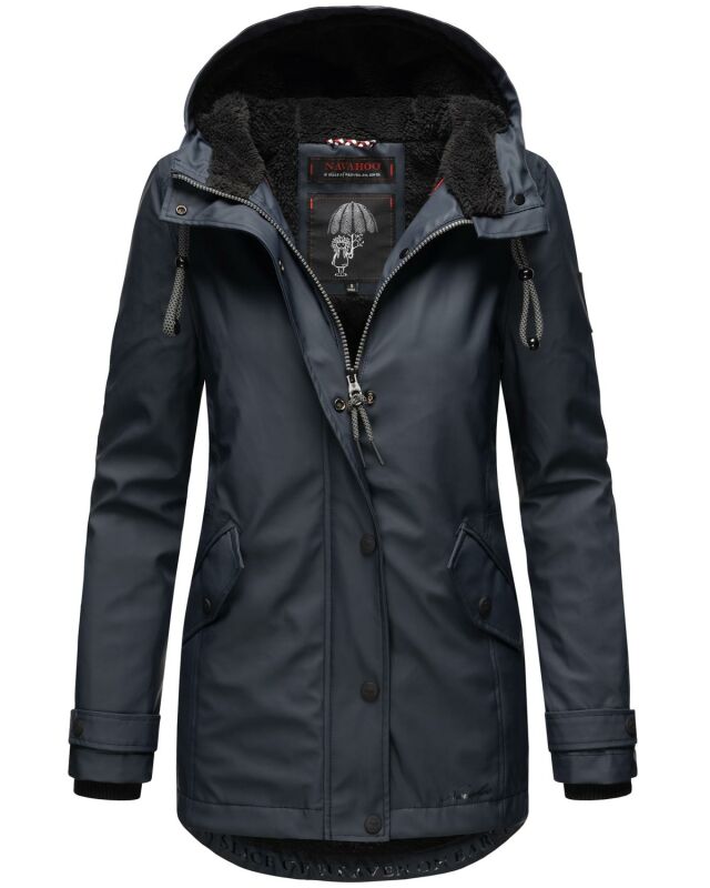 Navahoo Lindraa Damen Parka Regenjacke warm gefüttert Teddyfell Kapuze B847 Navy-Gr.L