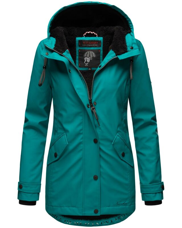 Navahoo Lindraa Damen Parka Regenjacke warm gefüttert Teddyfell Kapuze B847 Dunkelgrün-Gr.XS