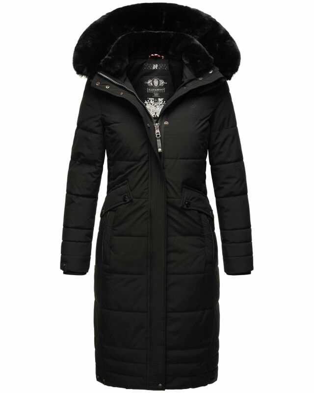 Navahoo Fahmiyaa Damen lange Winterjacke Mantel gesteppt B850 Schwarz-Gr.S