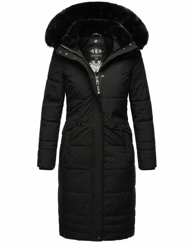 Navahoo Fahmiyaa Damen lange Winterjacke Mantel gesteppt B850 Schwarz-Gr.M