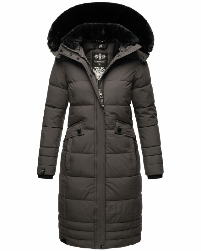 Navahoo Fahmiyaa Damen lange Winterjacke Mantel gesteppt B850 Anthrazit-Gr.S
