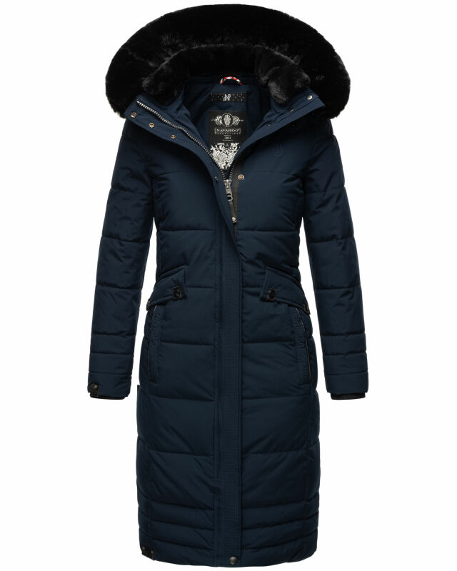 Navahoo Fahmiyaa Damen lange Winterjacke Mantel gesteppt B850 Navy-Gr.XS